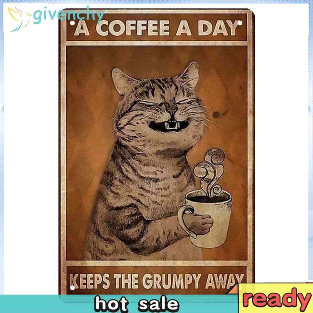 Coffee Cat Retro Metal Plate Tin Sign for Bar Pub Club Cafe Wall Art Decor