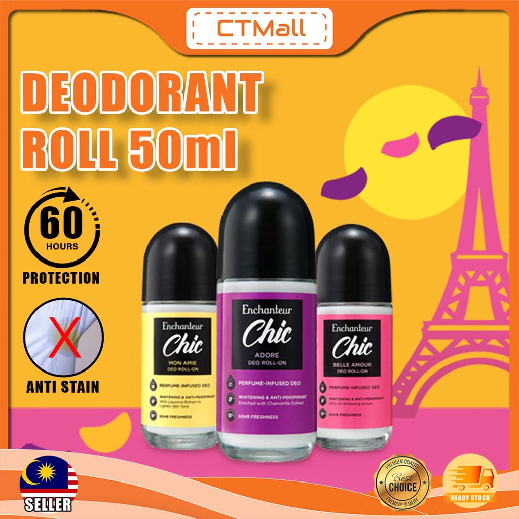 ENCHANTEUR Chic Paris Parfum Deodorants Roll On 50ml Bella Amour Adore Mon Amie