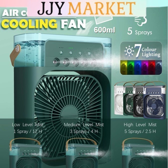 6 Inches Air Conditioner Cooling Fan With 5 Sprays 7 Color Light Portable Fan Air Cooler Kipas Mini Fan Air Humidifier风扇