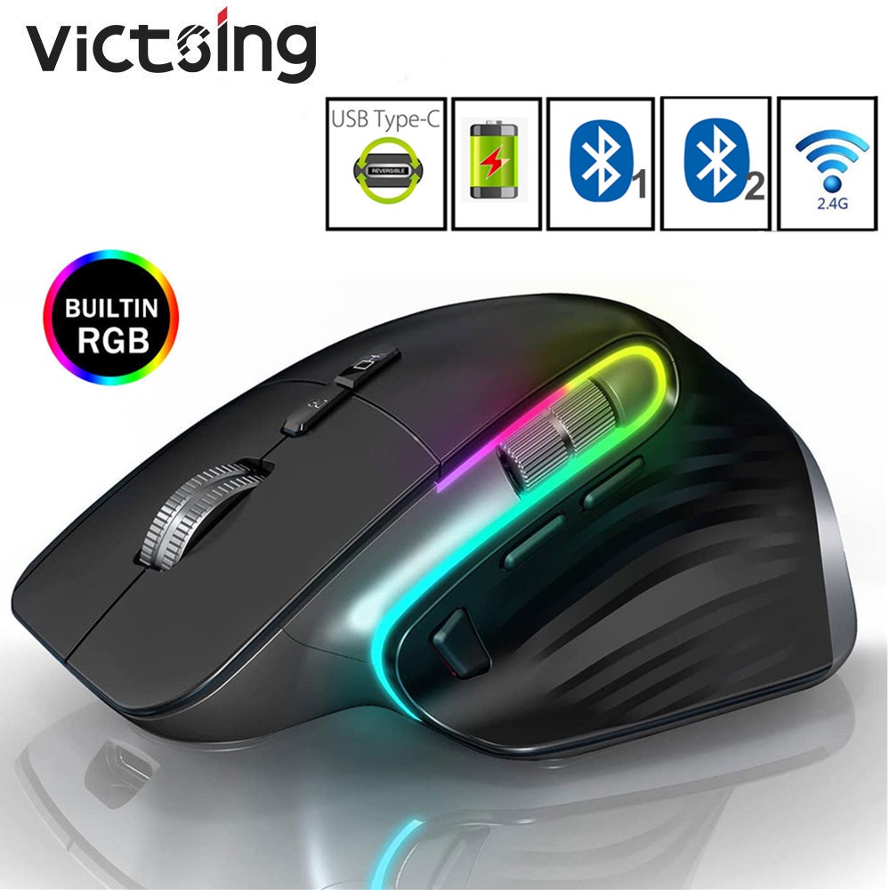 Must Purpose VICTSING M10 Multi-Device Ergonomic 2.4G Wireless + Bluetooth Mouse Rechargeable RGB 4000 DPI Mice Reliable