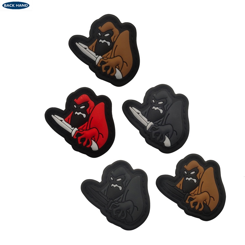 Haike Outdoor New Product PVC Soft Rubber Epoxy Velcro Stamp Mini Orangutan Knife Tactical Morale Stamp Backpack Sticker