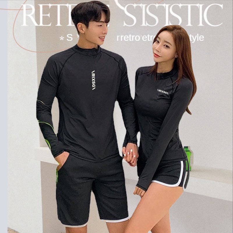 Swimwear Fashion Couple Style Sunscreen Long Sleeve Sports Two-Piece Swimsuit Holiday Travel Korean Diving Suit Beach Men's and Women's Quick-drying Surf Suits