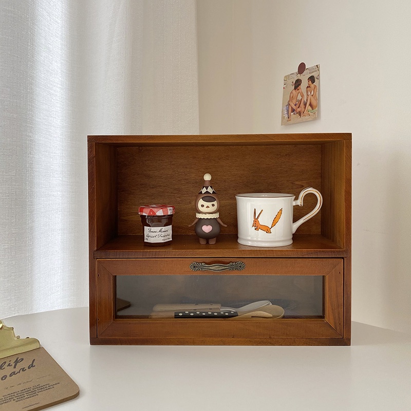 【Ready Stock】Wooden Cabinet Table Drawer Vintage Storage Rack Wood Table Organizer 收纳置物柜