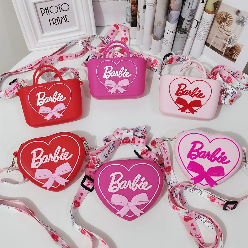 Barbie Rose Red Bag Anime Kindergarten Wallet Girls Silicone Shoulder Messenger Bags Kids Storage Pouch Organizer
