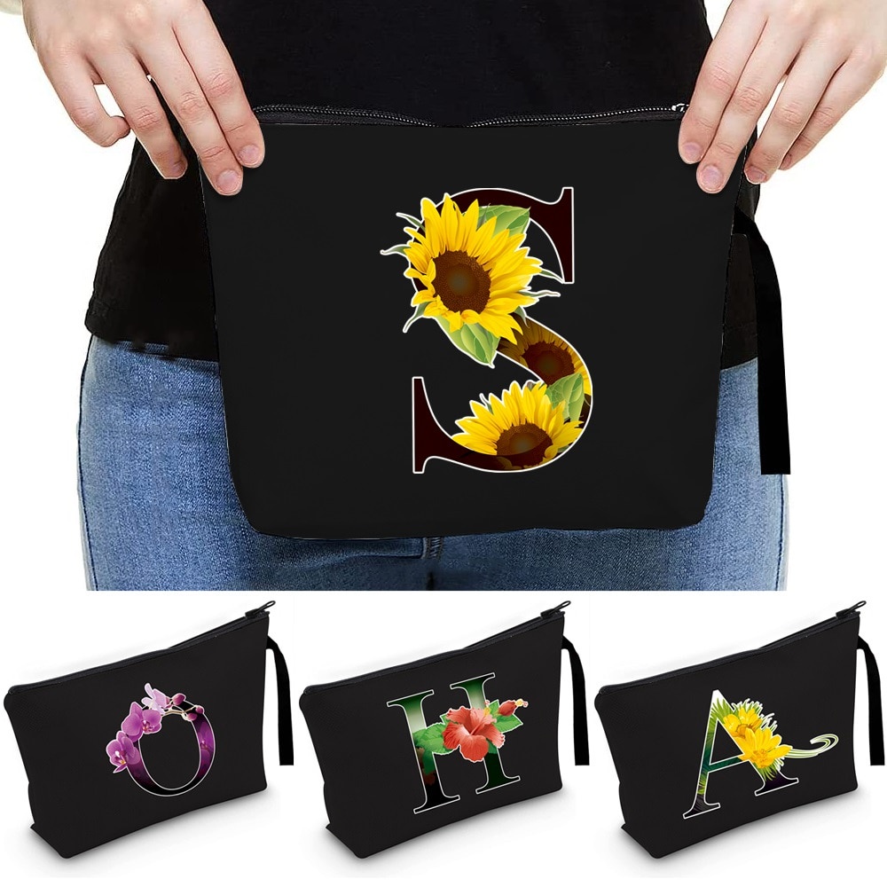 Girl Bridesmaid Makeup Bags Travel Organizer Toiletrys Tote  Bag  Flower Color Floral Alphabet Pack for Wedding