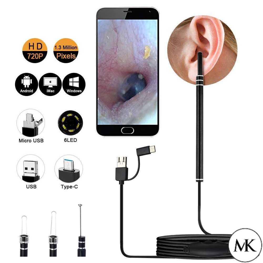 MK Medical In Ear Cleaning Endoscope Spoon Mini Camera Ear Picker Ear Wax Removal Visual Ear Mouth Nose Otoscope Support