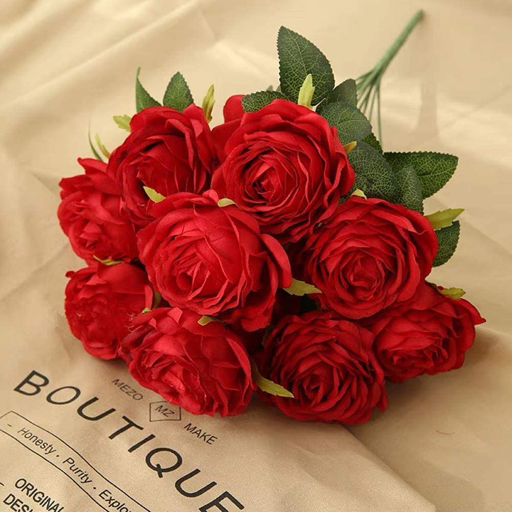 Artificial Roses Flowers 9 Heads Arrangement Silk Bouquet Glorious Moral for Home Office Parties and Wedding Decoration