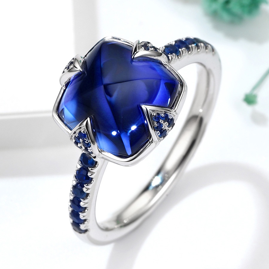 ROVSKI Fashion Korean Ready Stock Jewelry Jewelry Romantic Inlaid 5A Royal Blue Tandem Sapphire Ring With Bright Stars And Green Sky Female Ring