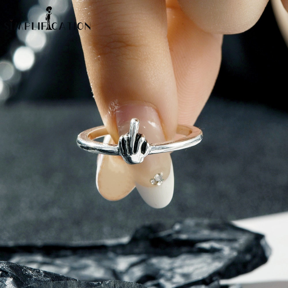 Punk Rock Hip Hop Alloy Middle Finger Ring/ Unique Creative Doodle Rings/Personality Dinosaurs Metal Fashion Jewelry Ornament