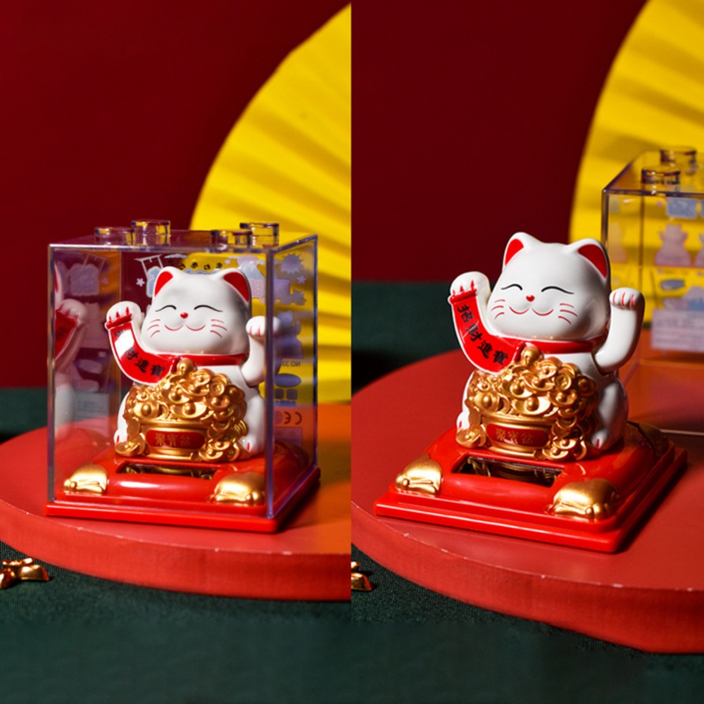 Cute Solar Powered Lucky Cat Car Bonsai Decoration Money Magnet and Good Luck Charm