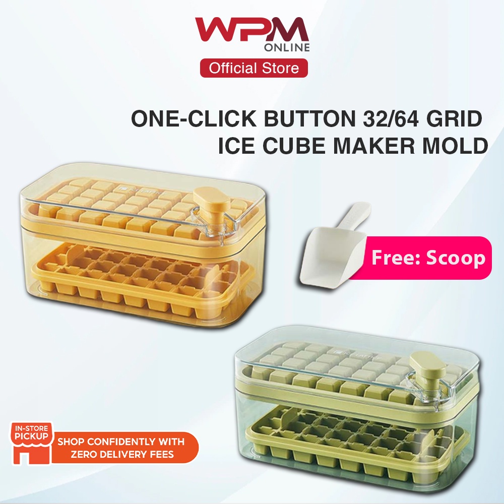 32/64 Grids Ice Box Maker One-button Press Ice Cube Tray With Storage Box DIY Ice Mold Silikon Dulang Ais Dengan Penutup