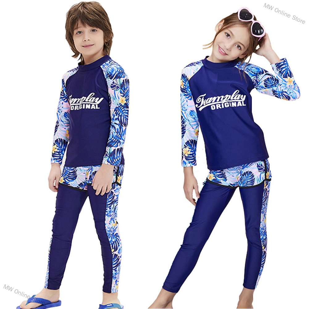 MW Online Store Kids Boys Girls Quick Dry Sunscreen Long Sleeve Swimwear Pants Shorts Set