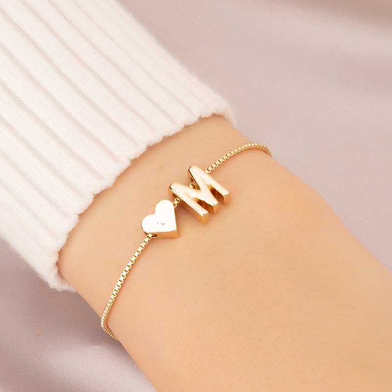 Ins Style Simple Fashion Heart Bracelet Female Online Influencer Retro Personality Design 26 English Letters Hand Jewelry chain
