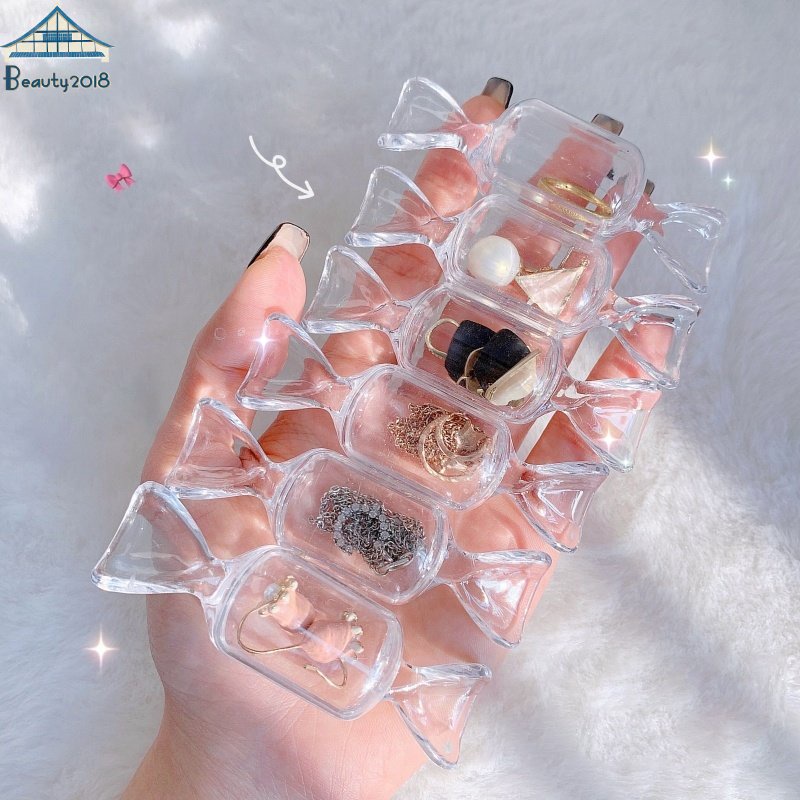 Mini Candy-shaped Storage Box Cute Transparent Jewelry Box Creative Portable Ring Earrings Medicine Case