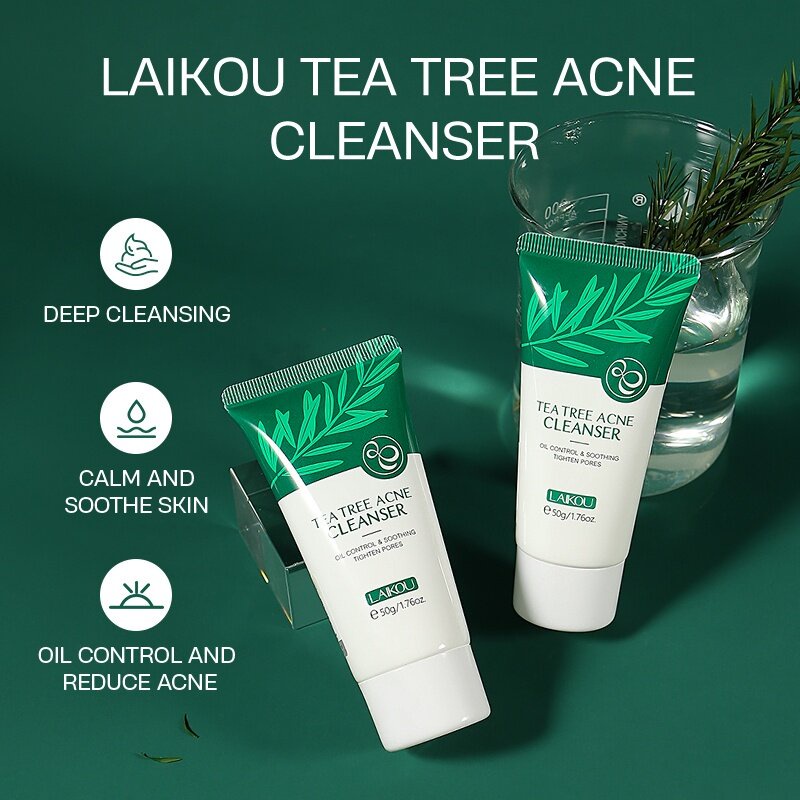 LAIKOU Tea Tree Acne Foam Cleanser Oil Control Tighten Pores Deep Cleansing Blackheads Removal Soothing 50g