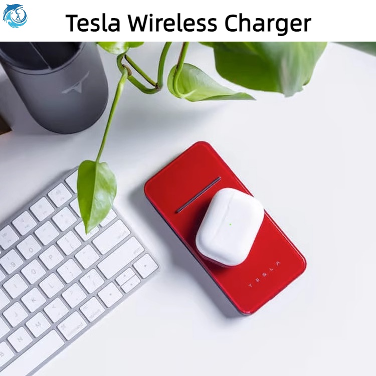 Tesla Charger Charging Station Mini Mobile Phone Headset Portable Wireless Charger Car Two-Way Wireless Charging Pearl White Gift