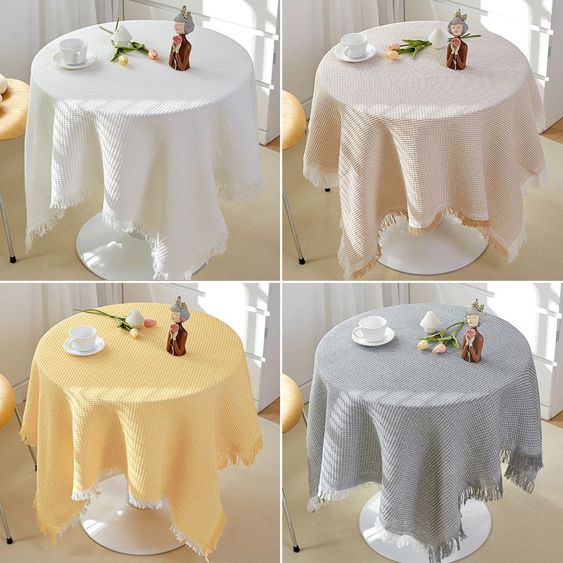 Style Cotton Linen French Tablecloth Small Round Table Light Luxury High-End Birthday Photo White Japanese Coffee Long