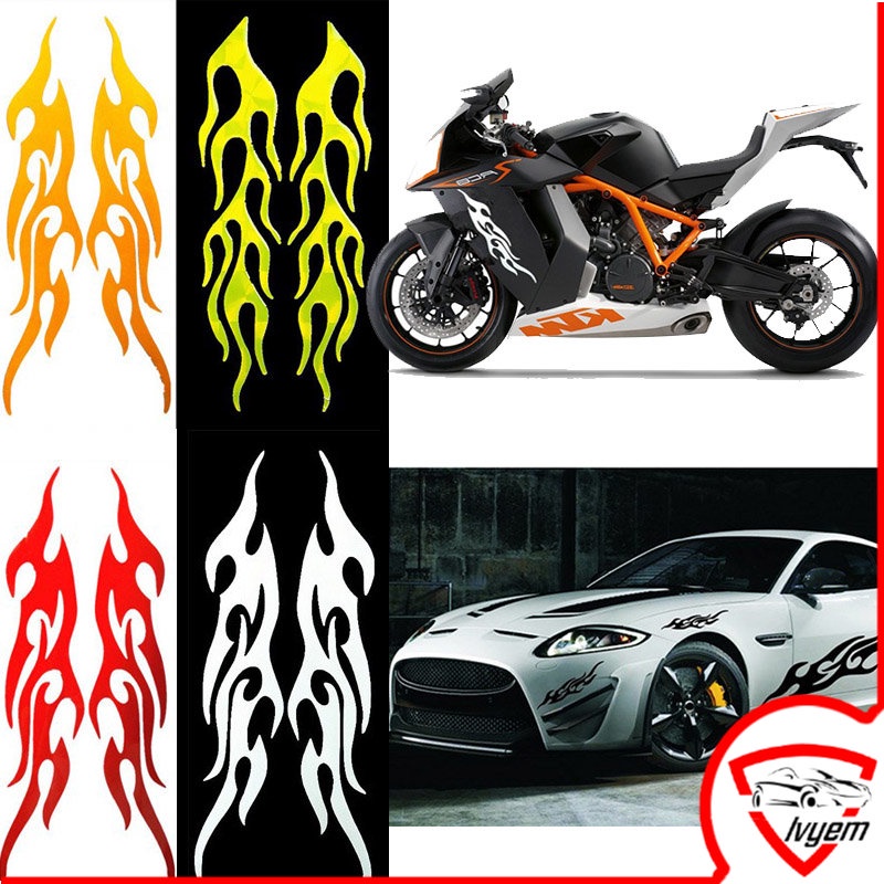 2pcs Flame Wildfire Reflective Sticke for Car Motorcycle Electric Vehicle Bicycle, Vinyl Reflect Rearview Mirror Flame Decal