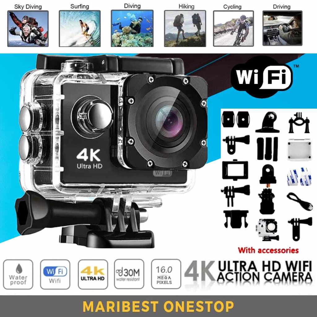 4K Ultra HD WiFi Action Camera 30M Underwater Video Recorder Waterproof Go Pro Camcorder 16MP 1080P Sport DV Sport