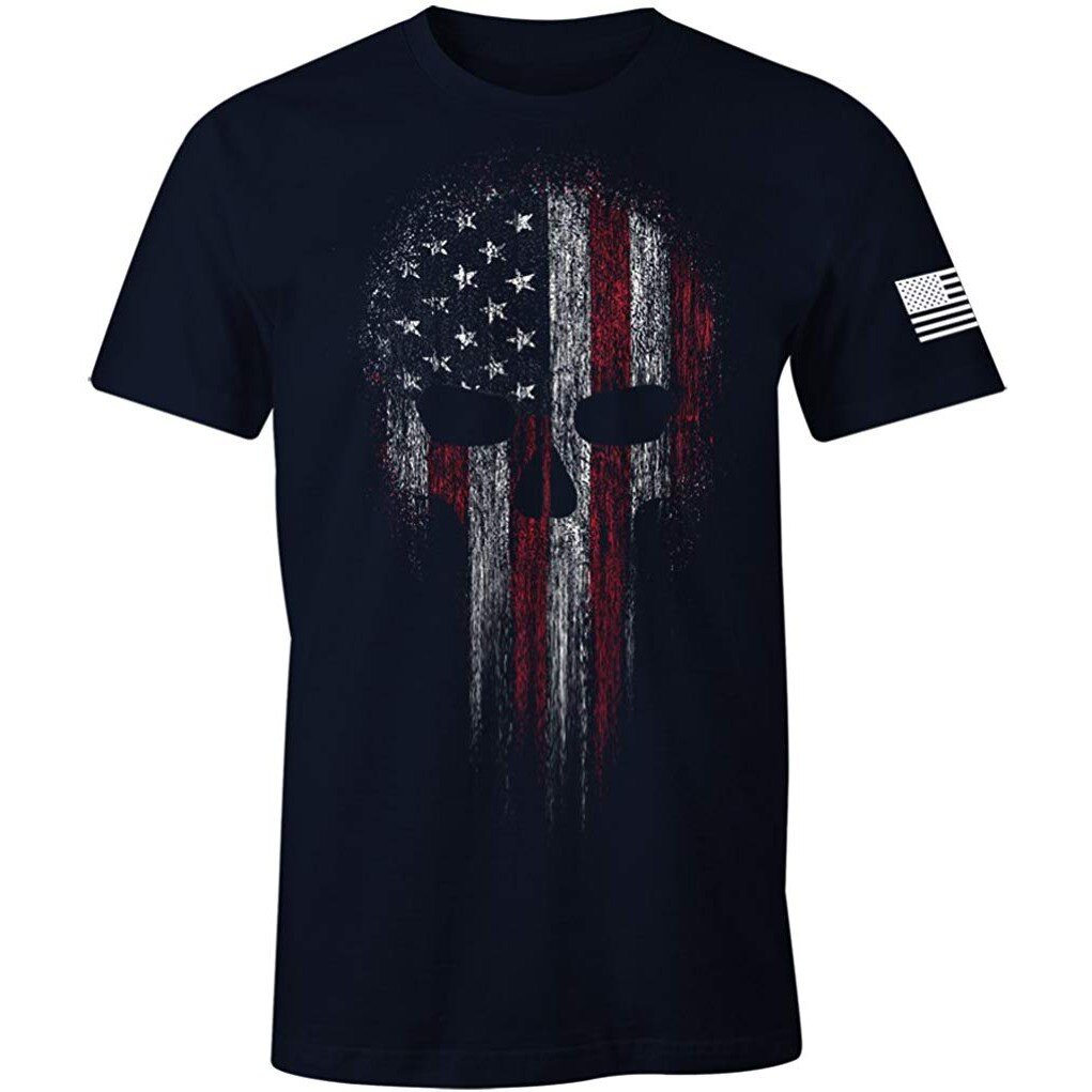 SHEIN Usa Military American Skull Flag Patriotic Men's short-sleeved cotton graphic gildan T-shirt