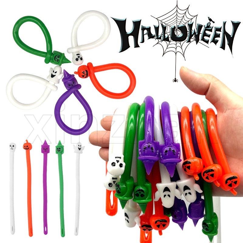 Halloween Party Supplies / Halloween Stretchable Bracelets / Kids Trick Or Treat Sensory Stress Relief Toys / Skull Pumpkin Ghost Stretchy String Fidget / Halloween Decoration