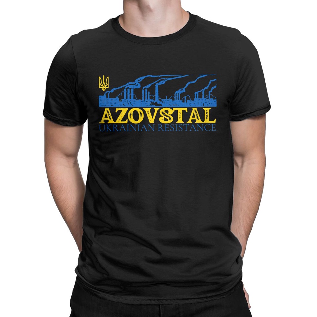 Men's shirt Azovstal Resistance Ukrainian Defender of Ukraine Cotton Clothing Short Sleeve Crew Neck Tees Plus Size T-Shirts