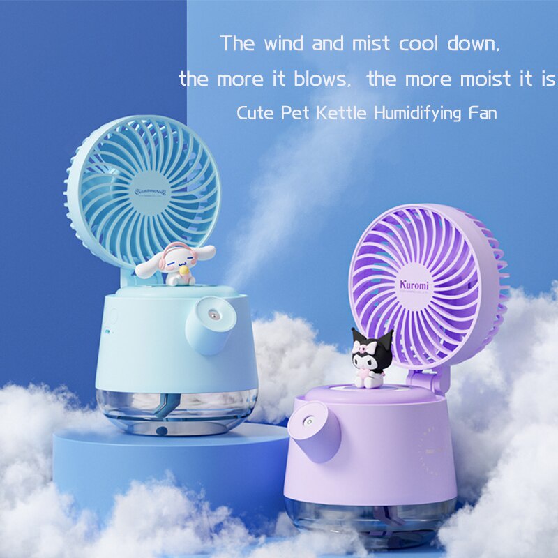 Sanrio Humidifier Spray Fan Cinnamoroll Kuromi Cute Portable Fan USB Desktop Fan Night Light Kawaii Summer Home Appliance Gifts