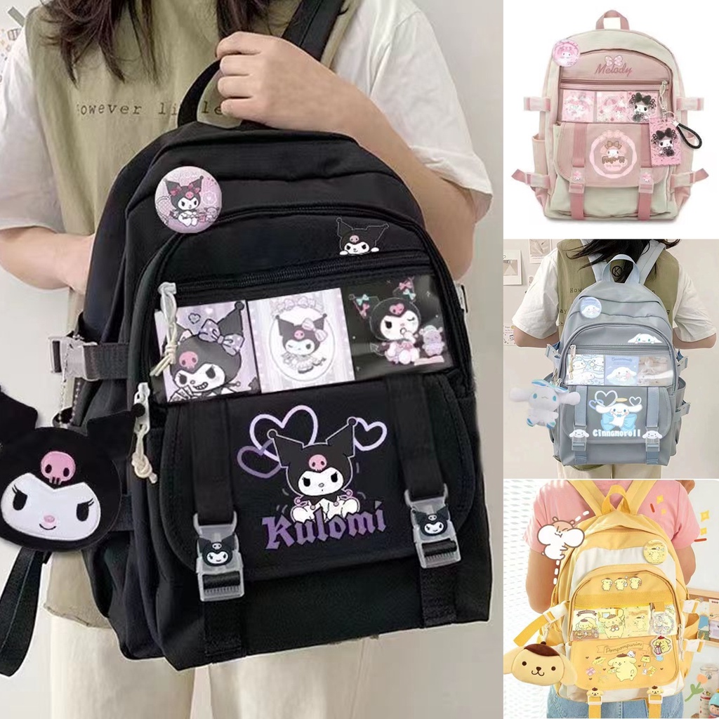 Sanrio Cartoon Large-capacity Student Backpack Kuromi Cinnamon Korean Version Student School Bag Cute Fresh College Canvas Student Backpack