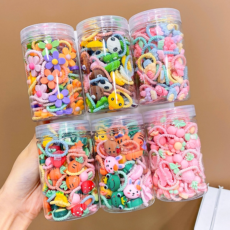 20/40 Pcs Cute Children's Fruit Hair Ring Cartoon Thumb Hair Rope Does Not Hurt Hair Small Rubber Band Hair Accessories