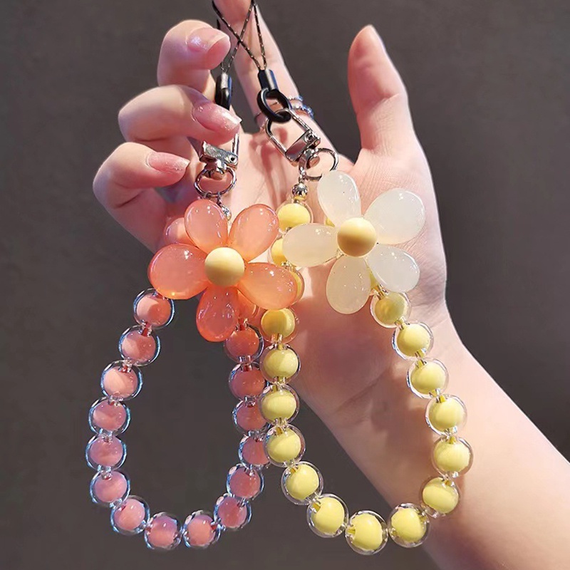 Short Flowers Mobile Phone Lanyard Candy Color Wrist Rope Bracelet Anti-lost Phone Case Lanyard Key Ring Girls Bag Ins Accessory