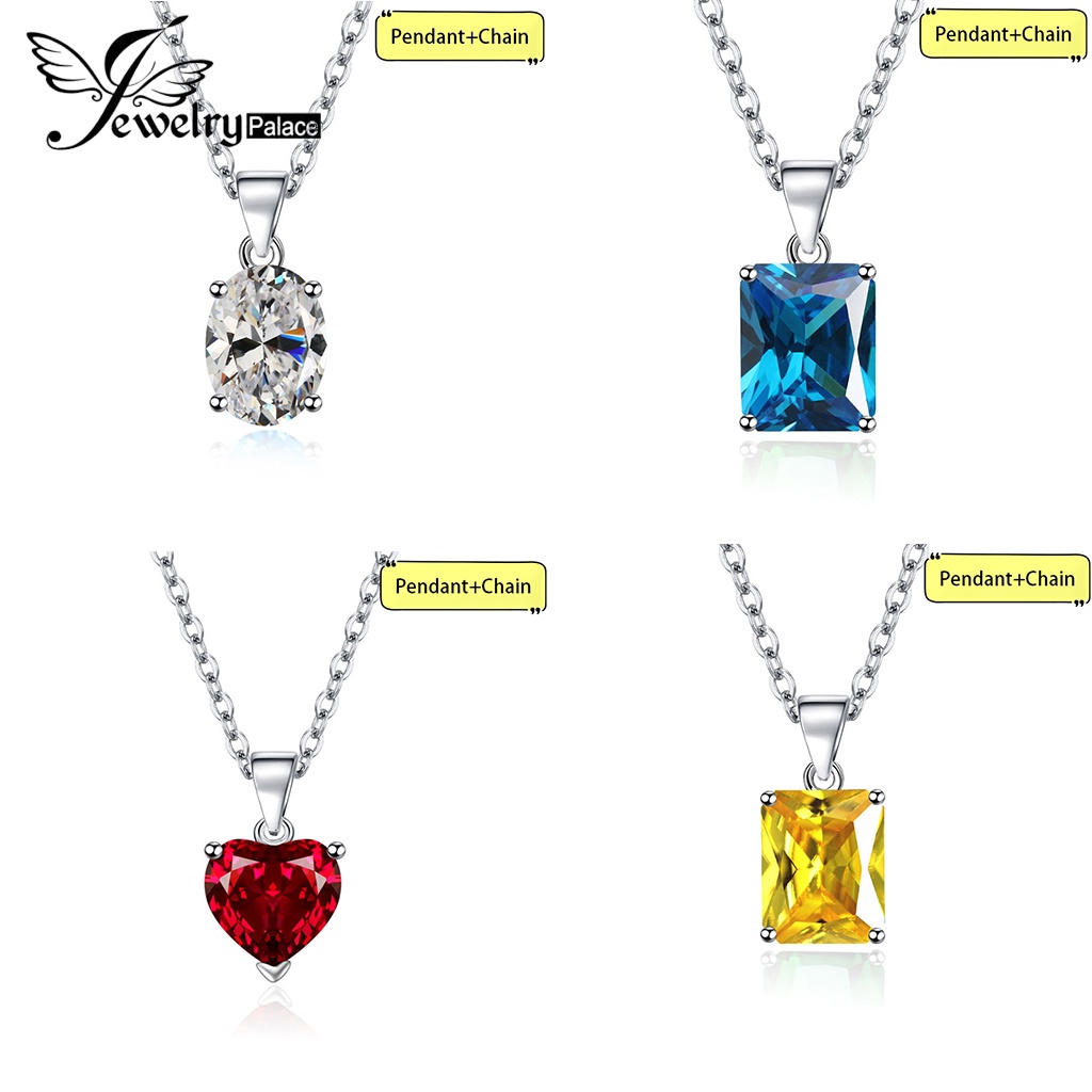JEWELRYPALACE Silver Necklace Citrine Love Sapphire Moissanite Original Ruby Emerald Diamond Jewelry 930 Heart Women M036