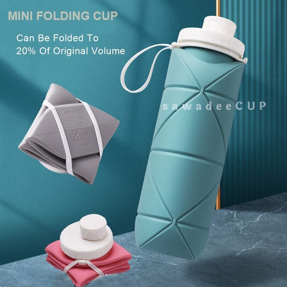 Foldable Tumbler Collapsible Water Bottle 600ml Reusable Silicone Bottles Portable Travel Gym Camping Outdoor Hiking