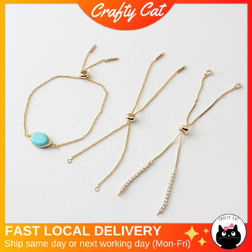 CRAFTYCAT 18k Gold Plated Bracelet Adjustable Color-Preserving DIY Craft Handmade Accessories Jewelry Diamond