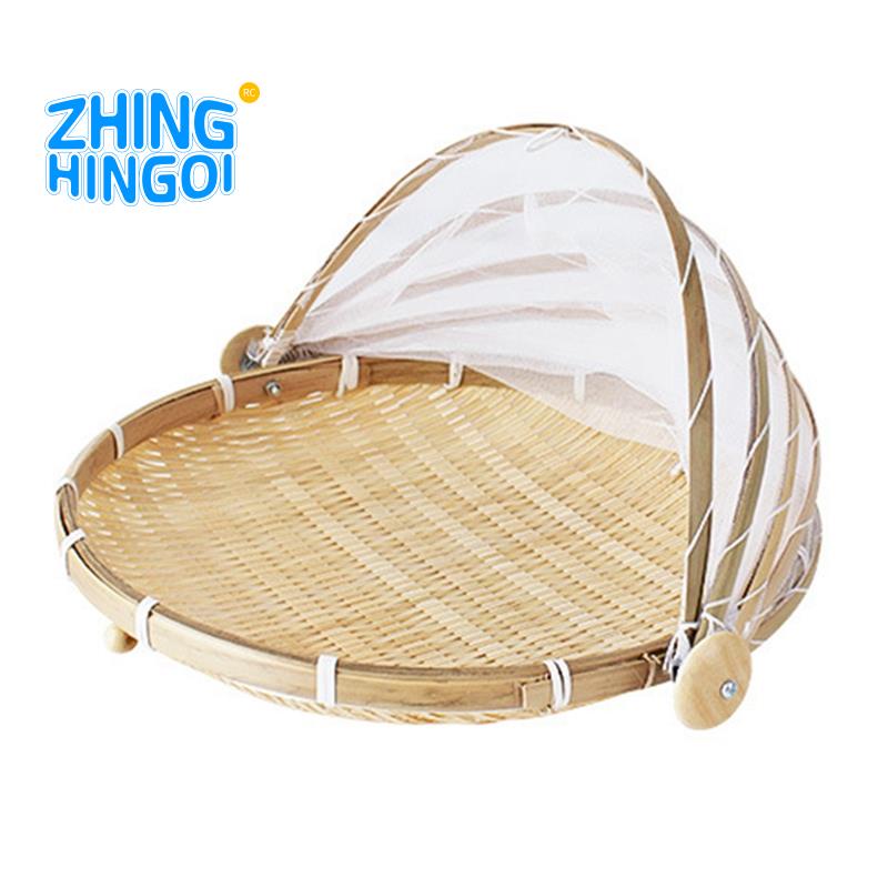 Hand-Woven Food Tent Basket Tray Fruit Vegetable Bread Storage Basket Simple Atmosphere Outdoor Picnic Mesh Net Cover