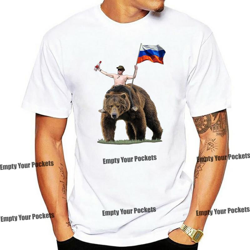 【In stock】2019 Fashion Putin Vodka Bear Russian Black T-Shirt Vladimir Putin On Bear Russia Tees