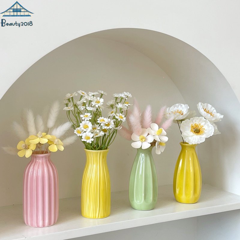 Nordic Colored Ceramics Vases Decorative Flower Vase Desktop Ornament Home Decor