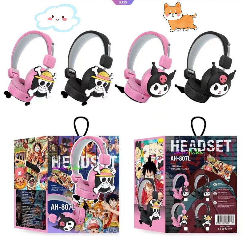 New Anime Kuromi ONE PIECE Over Ear Earphones Earbuds Sport Headset Noise Cancelling Monitors Wireless Bluetooth Headphones Children New Player [RAIN]