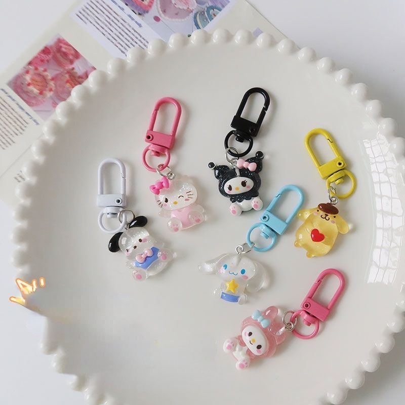 Original Fine Flash Sanrio Melody Kuromi Cinnamon Dog Keychain Cartoon Girl Heart Cinnamon Dog Kulomi Bag Bag Pendant Cute Accessories