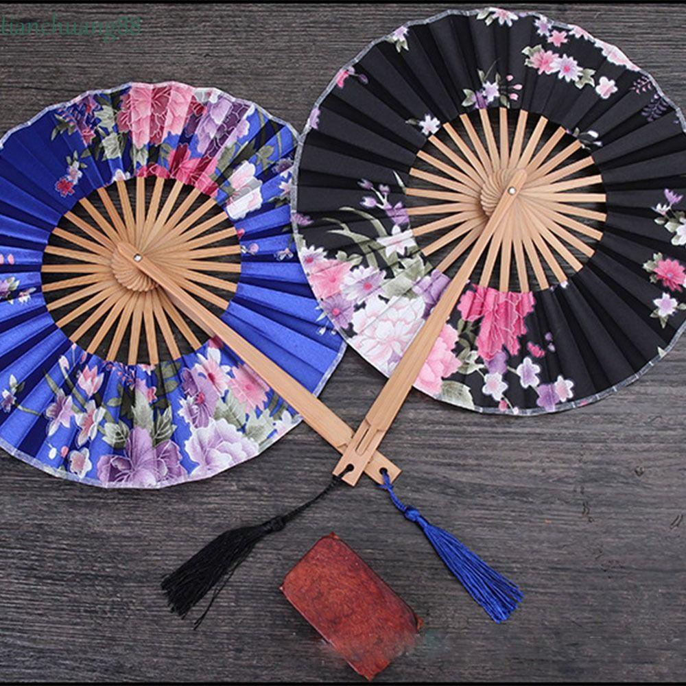 TIANCHUANG Round Fan Cooling Artistic Dance Performance Bamboo Craft 360 Degree Rotating Party Supplies Folding Fan