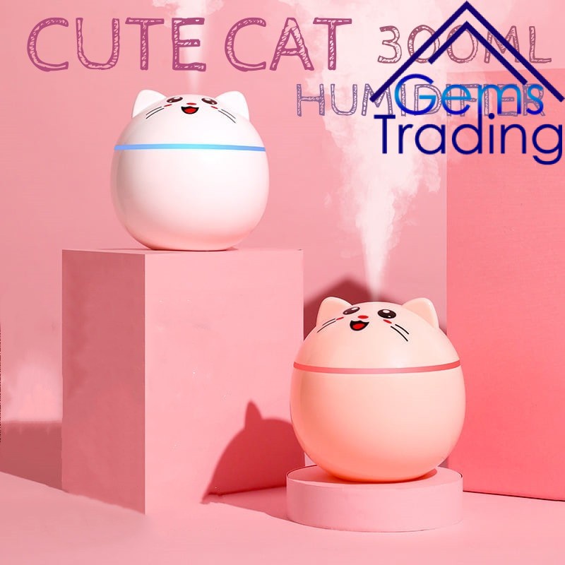 Cute Cat 300ml Air Diffuser Humidifier Aromatherapy Lights Mini Mute USB Car Home Office Freshener Cool Mist Maker With