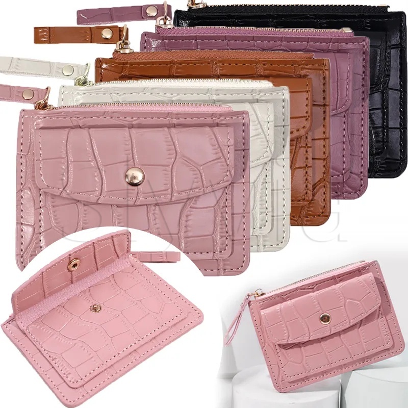 Card Holder Men Short Hand-held Pocket Wallet Crocodile Pattern Large Capacity Coin Purse with Zipper Pocket Women Multi-Slot Mini Credit Card Clutch PU Leather
