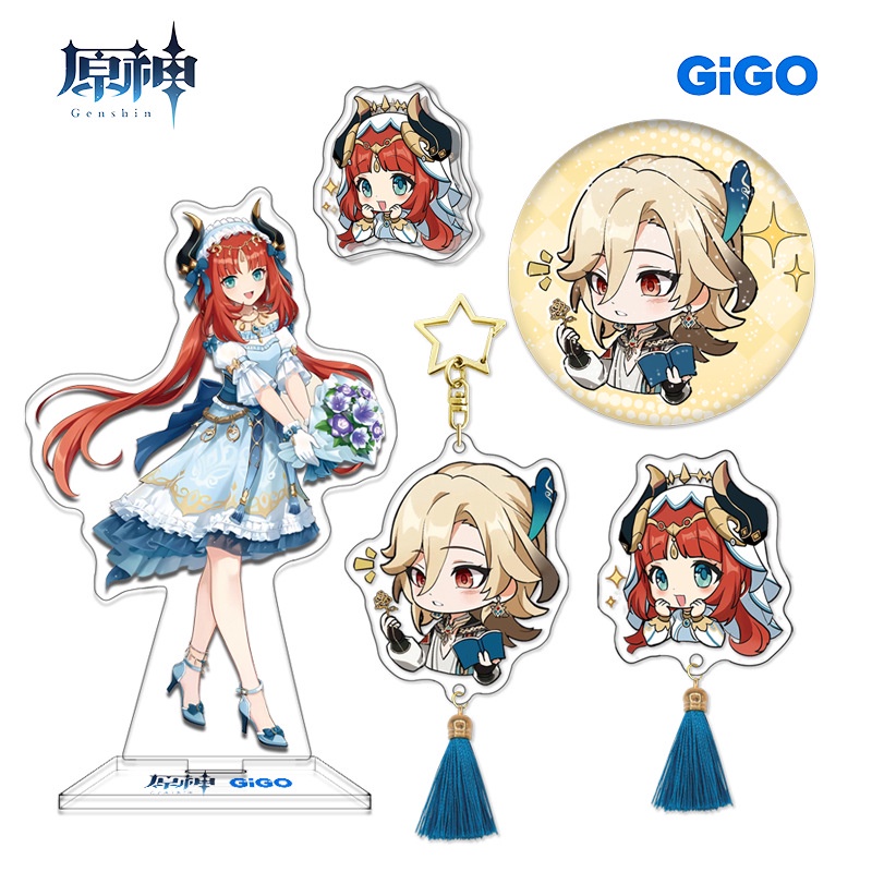 Genshin Impact x GIGO Collaboration 2023 Standing Card Keychain Brooch Laser Badge PP Clip Acrylic Merchandise NNKM