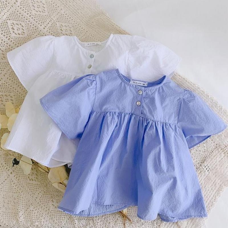 Childrens Summer Solid Color Girls T-shirt New Cotton Short Sleeve T-shirt Kids Clothes