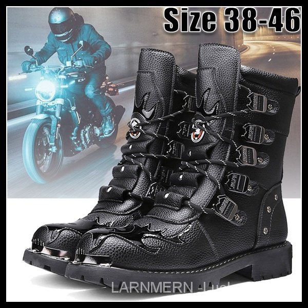 Motorcycle Boots waterproof leather boots Male Shoes Metal Gothic Rock Punk Boots Mens Military Boots Leather Winter Black Cowboy Boots Men Fashion Boots HX7S