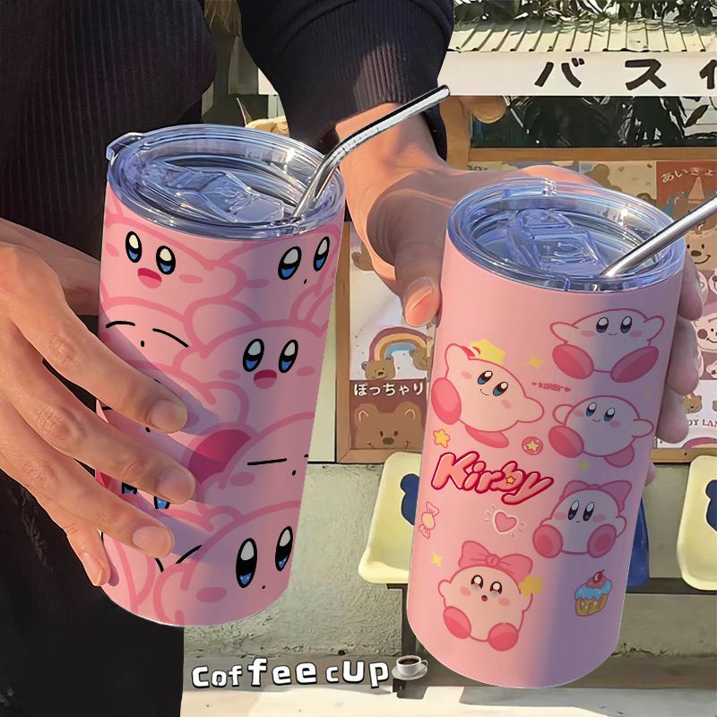 Star Kirby Merchandise Coffee Influencer High-value Stainless Steel Thermos Cup Office Straw Accompanying Water Cup