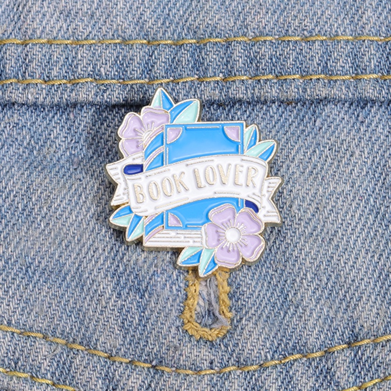 Creative Book Lover Enamel Lapel Pin Cute Blue Book Flower Metal Brooch Student Teacher Memorial Badge Clothing Backpack Accessories Wholesale