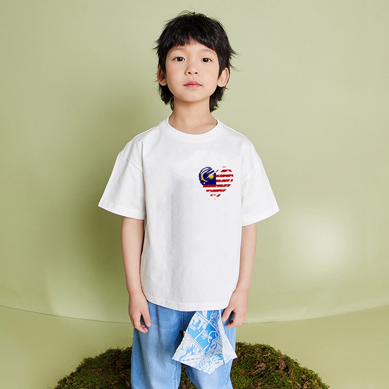 Malaysia Independence Day Love Pattern T Shirt Tshirt Patriotic Girl Boy Kids T Shirt Celebration Performance Clothes