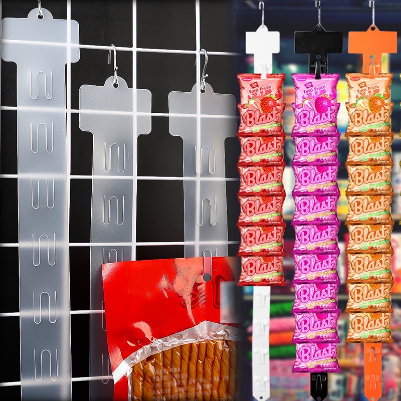 12 Hole Supermarket Convenience Store Shelf Snack Plastic Hanging Strips Moisture-proof Folding Food Hook Transparent Necklace Hairband Clip Hook Foldable Food Display Hanger Hooks