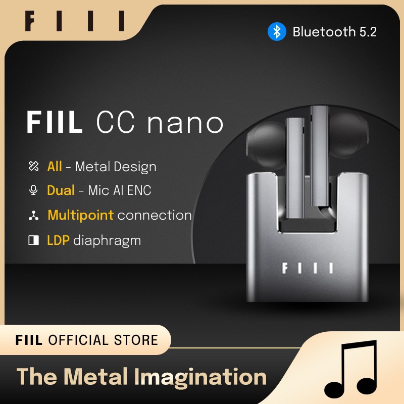 FIIL CC Nano Wireless Bluetooth 5.2 Headphones TWS Dual-Mic AI ENC Metal Design Earphones Support APP Earbuds