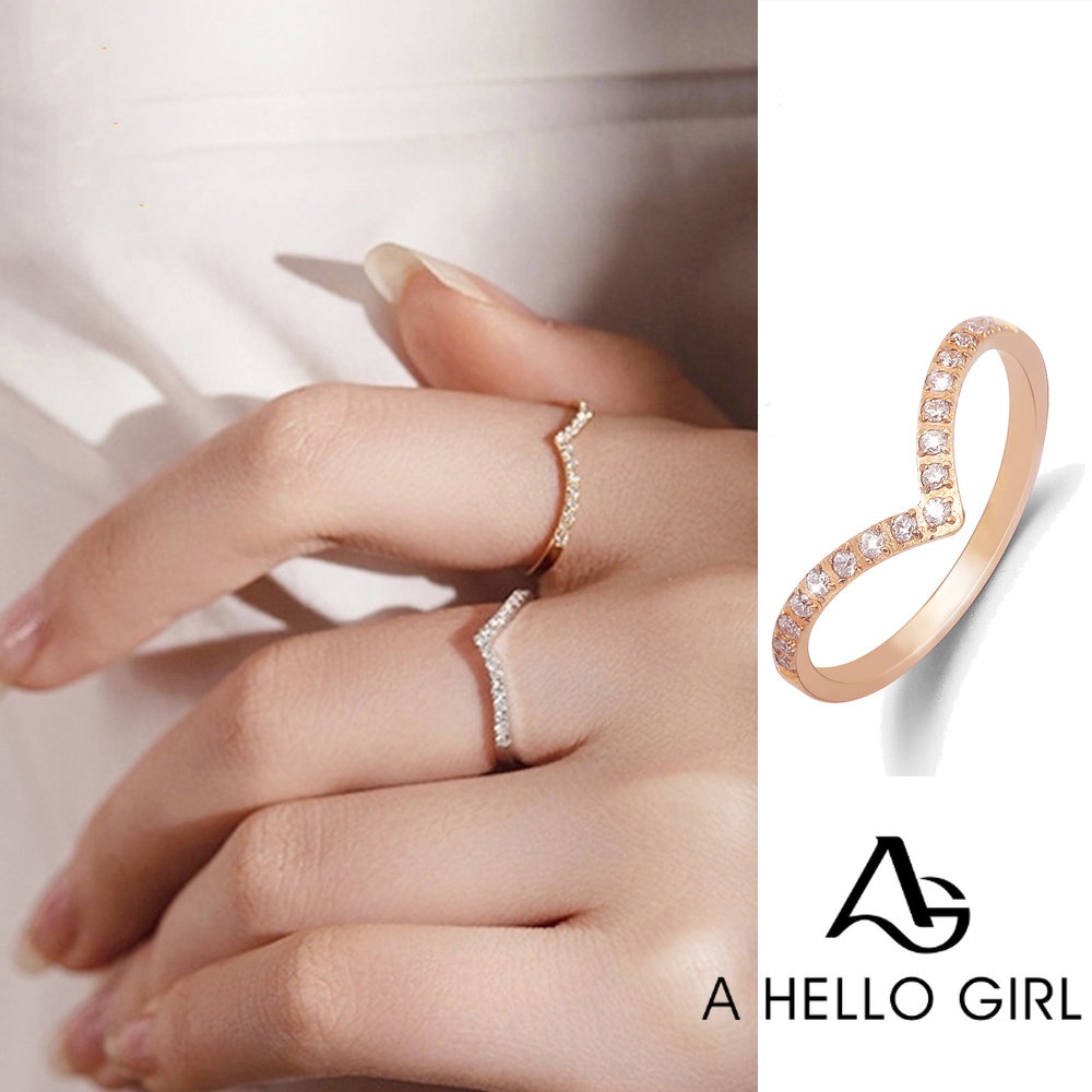 Women V-shaped Diamond Rings Korean Fashion Tail Ring Joint Ring A HELLO GIRL